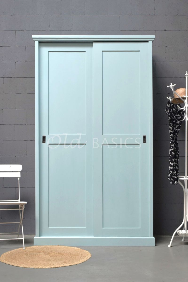 Detail van Linnenkast Avigne Minty Morning, 2 deuren, blauw, groen, materiaal hout